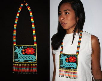 Huichol Necklace, El Venado Azul Necklace, Native American Style Necklace, Huichol Jewelry, Spirit Guide Necklace, Native Beaded Necklace