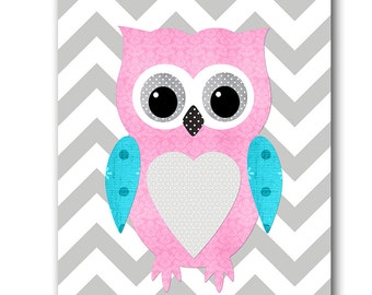 Pink Gray Teal Owl Decor Baby Nursery Decor Digital Download Baby Girl Nursery INSTANT DOWNLOAD art Digital Art Download Print 8x10 11X14