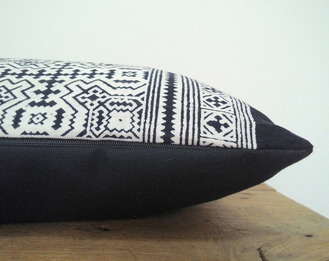 12"x20" Handmade Hmong Indigo Batik Pillow Cover / Handspun Cotton Boho Pillow Cover / Hill Tribe Batik Cushion Cover