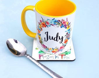 Personalised name mug | floral wreath | personalized mug | custom coffee mug | Teacher gift | tea mug | Gift for her | teacher appreciation