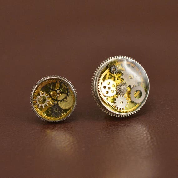 Handmade Gearwheel earrings Steampunk Jewellery Gear post Jewelry Steam Punk Earring by HolzHome steampunk buy now online