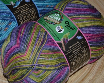 Opal Sock Yarn Rainforest 8467 Kongo Sally, 75% wool 25 nylon 100 grams 462 yards superwash fingering olive gold purple