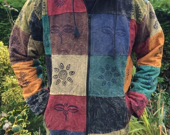 Men and Women's Heavy Cotton Colouful Patchwork Jacket With Block Print M L XL XXL