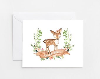 Watercolor Deer Thank You Card, Printable Card (576)