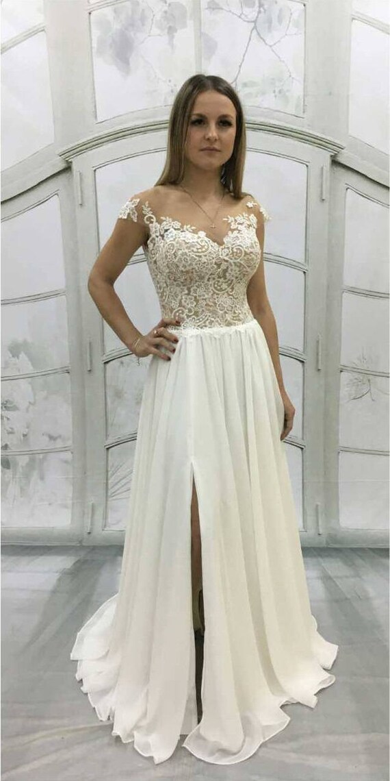 Vintage Inspired Wedding Dress with Lace Corset Illusion Lace