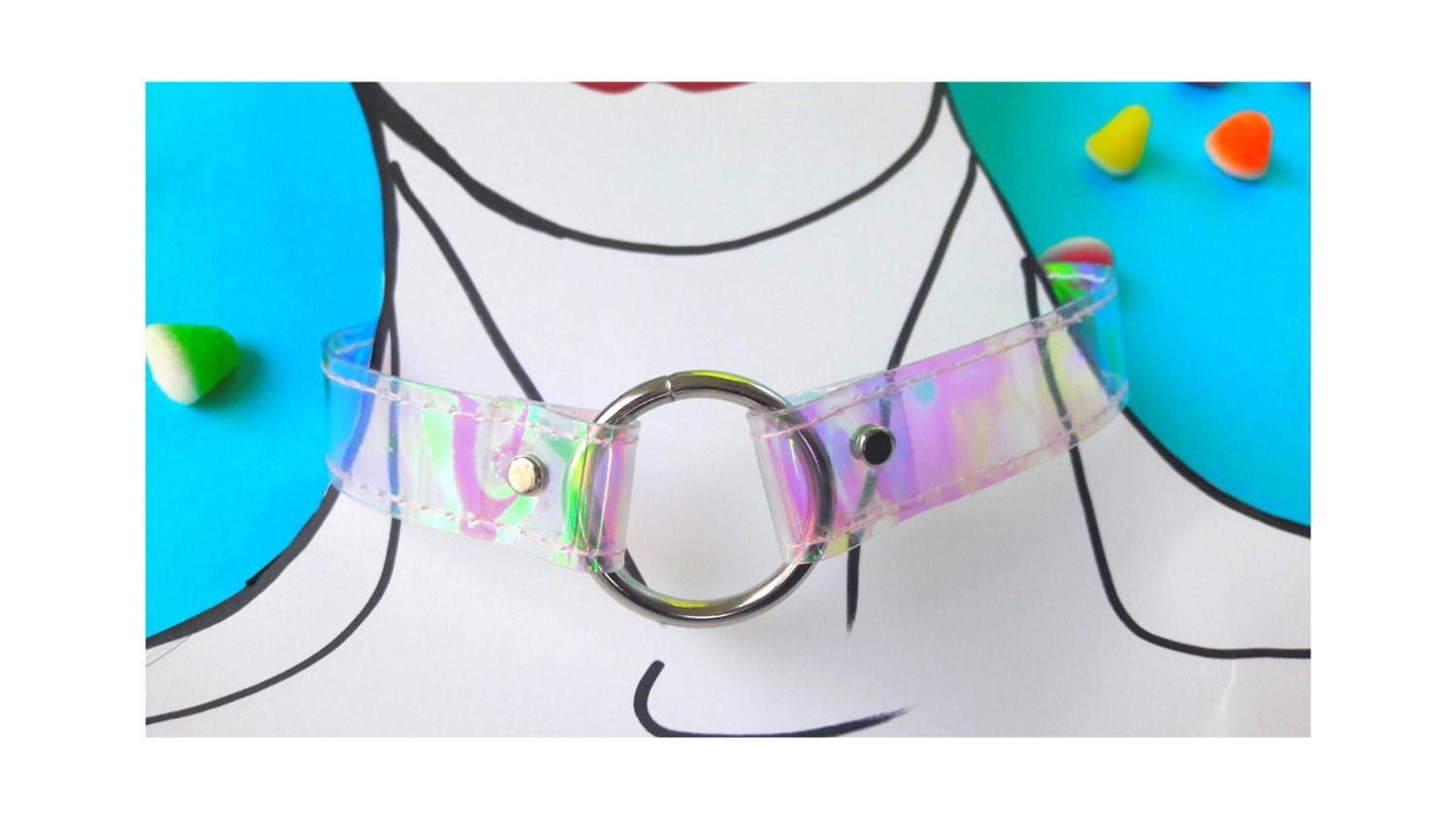 Holographic choker Oring Choker Clear PVC 90s Choker