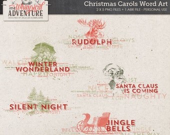 Song Lyrics, Classic Christmas Carols Photoshop Brushes, Instant Download, Digital Scrapbooking Elements, Photo Overlays, DIY Holiday Cards