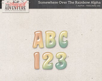 Bubbly Alphabet, Transparent Letters, Numbers and Punctuation, Wizard Of Oz, Over The Rainbow, Instant Download, Digital Scrapbook Supplies