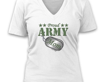 Proud Army Mom Ladies V-Neck Shirt