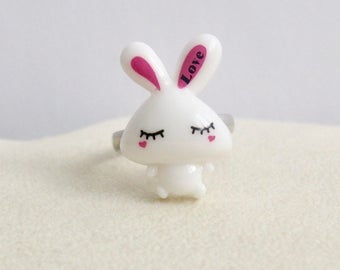 Bunny Ring, Kawaii Jewelry, Bunny Jewelry, Kawaii Ring, White Bunny, Cute Ring