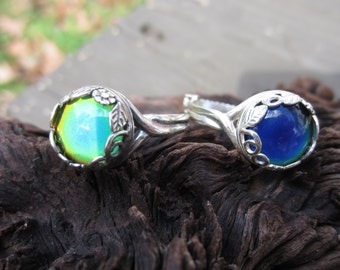 Mood Ring Sterling Silver, Color Changing Ring, Adjustable, Mood Jewelry, 10mm Mood Cabochon, .925 Sterling Filigree Setting