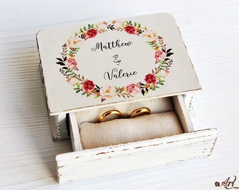 Floral Wedding Wedding ring box ring bearer box boho box Watercolor wreath ring box custom holder personal box boho Wedding velvet ring box