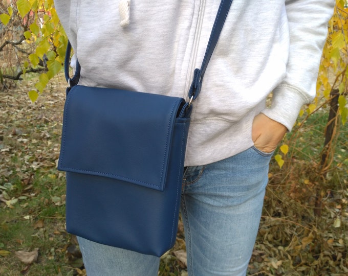 Crossbody mini, Blue bag, Vegan Leather bag, Unisex bag, Messenger bag