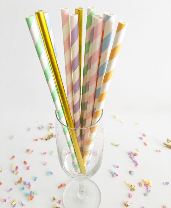 Rainbow Paper Straws Unicorn Party Decor Unicorn Straws Pastel