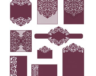 Laser cut Wedding Invitation Templates Card / Envelope/ Belly Band / RSVP / Four fold card. Set SVG cutting files, Silhouette Cameo, Cricut