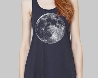 Moon - Moon Tank Top, Graphic Tank, Tank Tops, Graphic Tanks For Women, Bella Flowy Tank Top, Yoga Tank Top, Plus Size, Racerback Tank