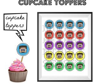 INSTANT DOWNLOAD mine craft-style cupcake toppers, birthday party, printable, STEVE face