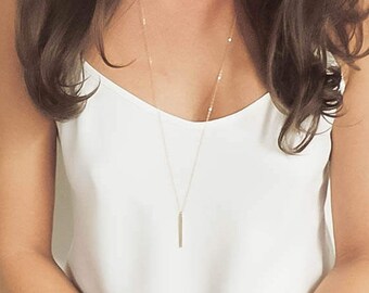 Long Bar Necklace, Simple Everyday Necklace, Gold Bar Necklace, Minimal Jewelry - Silver or Gold