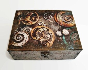Steampunk Box Steampunk jewellery Storage Box Accessories Gift for men Boxes for men Jewelry box Steampunk gears Steampunk Art Wooden box