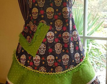 ON SALE: Girls Sugar Skull Sweetness 'Sassy Sisters' style cooking apron.