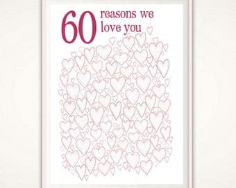 60th Birthday Gift - 60th Birthday Gifts for Women, Poster, Sign, PRINTABLE Party Decorations, 60 Years Old, 60 Years Loved, For Her, DIY