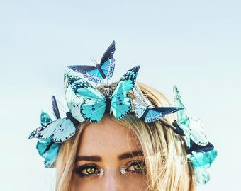 Aquamarine Dream Feather Butterfly Crown Flower Crown