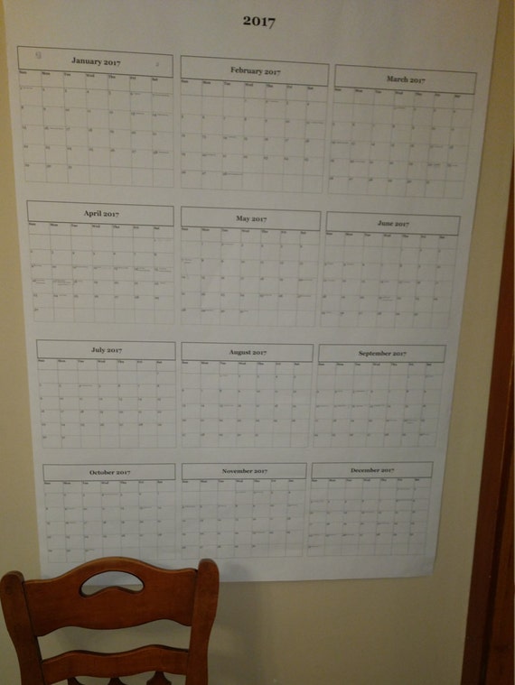 USA Size 2017 Extra Large Wall Yearly Calendar Printable 36x48