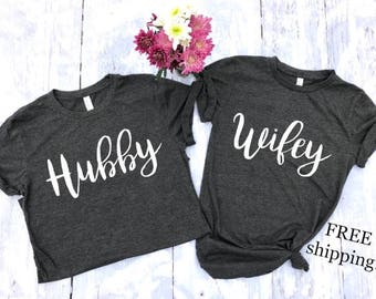 hubby wifey shirts, wifey hubby shirts, honeymoon shirts, wifey t-shirt set, couples shirt, bride shirts, groom shirts free shipping