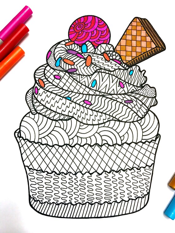Cupcake PDF Zentangle Coloring Page