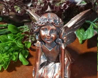 Fairy Garden Miniature Fairy Kneeling, Copper Fairy, Fairy Statue, Garden Fairy, Bronze Fairy Statue