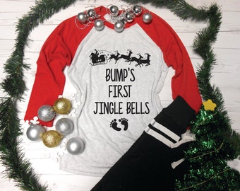 Bump's First Jingle Bells Shirt, Christmas Pregnancy T-Shirt, First Christmas T-Shirt, Christmas Pregnancy Announcement, Santa Baby T-Shirt
