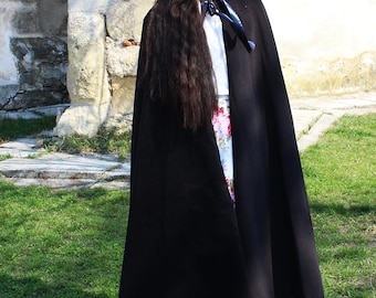 Long Black Cape, Medieval Cape, Black Cloak, Black Cape Coat, Long Cloak, Black Medieval Cloak, Gothic Cloak, Gothic Black Cape