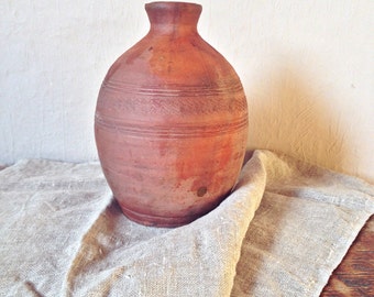 Primitive ceramic pot, Simple pottery, Primitive pottery vase, Tribal pitcher, Tribal home decor, Large ceramic vase, Rustic Pottery Crock