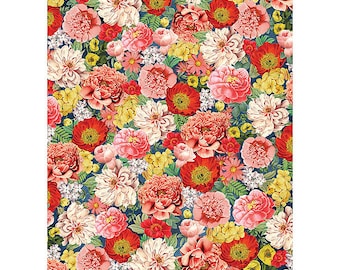 Dark Vintage Floral Wrapping Paper | flowers | penoies | daisies | pink | red | green | yellow | collage |
