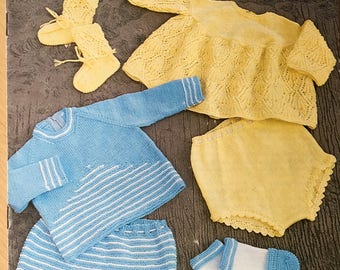Baby Knitting Pattern, Sunbeam Knitting Pattern, Baby Top Pattern, Baby Pants & Bootees, Lace and Striped Pattern, 16 18 Chest, No. 484