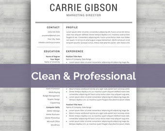 Professional Resume Template Instant Download | Professional CV Template | Modern Word Resume Template | Simple Resume Design | Letter or A4