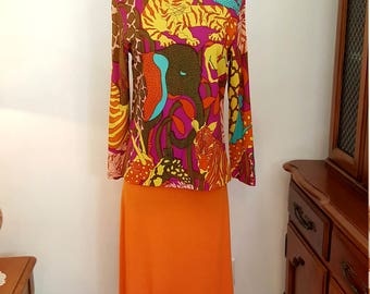 Awesome Vintage Christenfeld Capers Bold & Bright Jungle Print Mod Blouse Size Medium