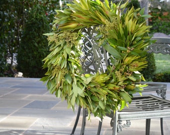 Leucadendron and Bay Wreath | Fall Wreath | Eucalyptus Wreath | Wreaths for the Front Door | Front Door Wreath | Wreaths for Fall | Autumn