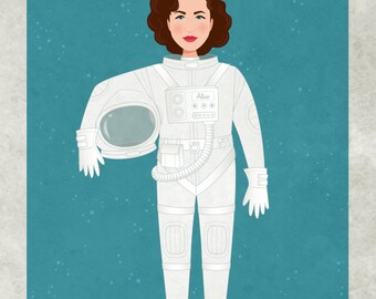 Custom portrait, Astronaut, Digital Illustration to print, Retro cartoon