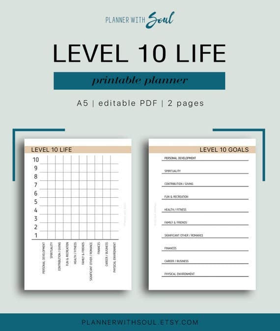 A5 Level 10 Life Printable Editable Balanced Life Planner