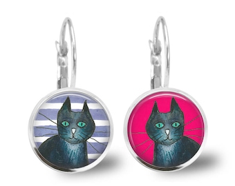 Cat Earrings, Cat Jewelry, Cat Drop Earrings, Cat Stuff, Fun earrings, Mismatched Earrings, Quirky Earrings, Kids Jewelry, Kids Earrings