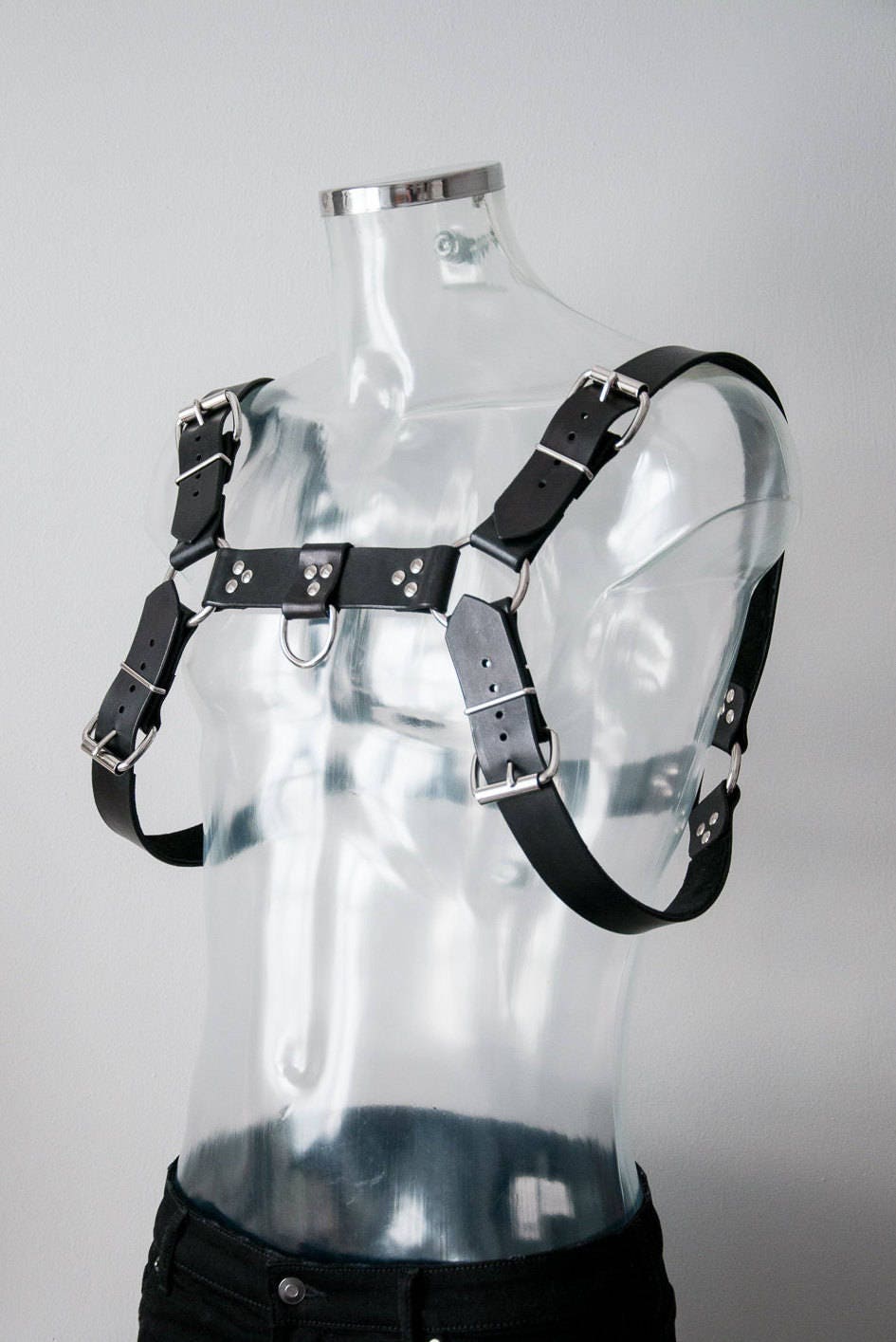 Handmade Black Leather Chest Harness Heavy Strict BDSM Mens