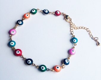 Evil eye bracelet - gold plated evil eye bracelet - colorful evil eye bracelet - gold evil eye bracelet - adjustable bracelet - tiny evil ey