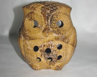 Owl LANTERN vintage ceramic hanging candle HOLDER brown olw home decor light