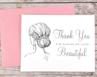 Thank You For Making Me Look Beautiful Card, Hair Stylist Thank You Card, Makeup Artist Thank You Card, Wedding Vendor Thank You - (FPS0042)