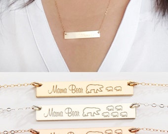 SALE-Mama Bear Necklace-Gold Bar Necklace-Personalized Gift for Mom-Baby Bears Cubs -14K Gold Filled-Rose Gold Filled,Sterling Silver-CG240N