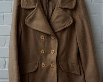 Vintage 1960s Women's Beige Pea Coat UK 12