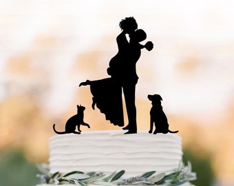 Unique Wedding Cake topper dog, Cake Toppers with cat Groom lifting bride, funny wedding cake toppers silhouette