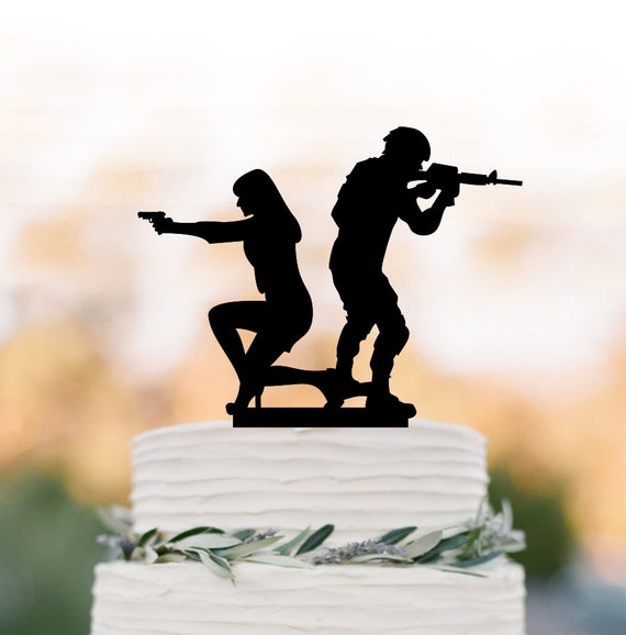 bride and groom with gun  Wedding  Cake  toppers  Sexy Spy theme