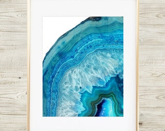 Blue Geode Printable Art Print, Agate Crystal Art Print, Crystal Wall Art, Boho Wall Art, Rock Print, Gem Mineral Art, Mineral Photography
